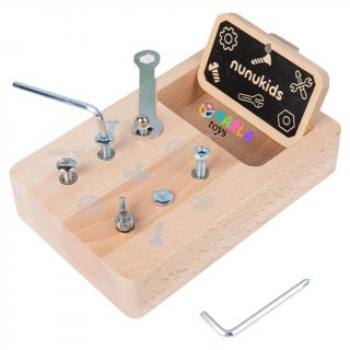 Placa Lemn Activitati Suruburi Busy Board Montessori Nunukids