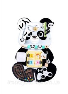 Placa Montessori de Activitati 9 in 1 Panda Busy Board - Jucarie Senzoriala din Lemn