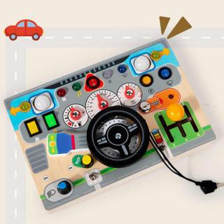 Placa Senzoriala din Lemn Busy Board cu Volan, Sunete si Lumina