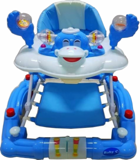 Premergator Baby Care Ratusca Albastru cu Balansoar, Roti Silicon, Melodii, Reglabil 3 Trepte
