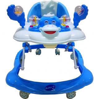 Premergator Baby Care Ratusca Albastru, Reglabil 3 Trepte, 8 Roti, Pliabil, cu Melodii
