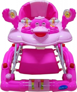 Premergator Baby Care Ratusca Roz cu Balansoar, Roti Silicon, Melodii, Reglabil 3 Trepte