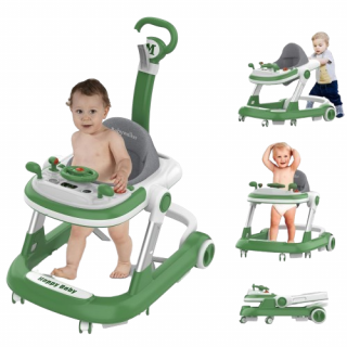 Premergator cu Maner de Impins si Centru de Activitati ,       Reglabil, Pliabil Verde