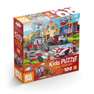 Puzzle 100 piese vehicule de Pompieri