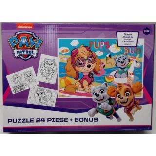 Puzzle 24 piese Paw Patrol Girls + Cadou 4 creioane colorate si 3 foi A4 de colorat