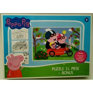 Puzzle 24 piese Peppa Pig + Cadou 4 creioane colorate si 3 foi A4 de colorat