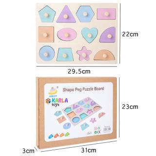 Puzzle Incastru Pastel din Lemn cu maner Forme Geometrice cu magnet