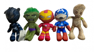 Set 5 Jucarii din Plus Captain America, Hulk, Iron Man, Groot si Black Panther - 25 cm