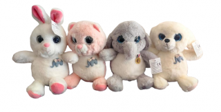 Set de 4 Jucarii de Plus - Animale Catel, Pisica, Iepuras si Elefant