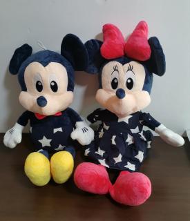 Set Mickey si Minnie Mouse din plus Albastru cu stelute 65 cm