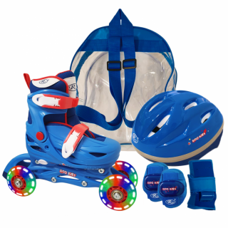 Set Role reglabile Luminite Casca Genunchere Cotiere  2 Pozitii la roti Albastru