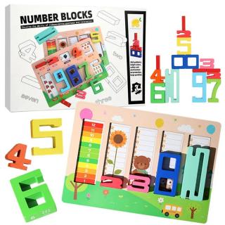 Tabla Educativa Montessori cu Numere din Lemn pentru Stivuire si Echilibru