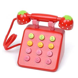 Telefon de Jucarie din Lemn cu Butoane Capsunica