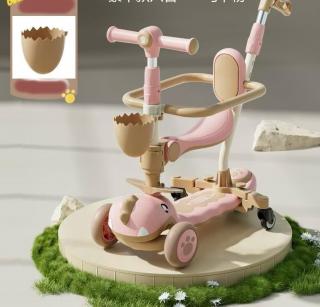 Trotineta Copii 6 in 1 Dinozaur ,       Tricicleta Multifunctionala Cu Maner Parental Roz