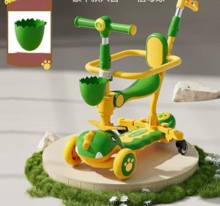 Trotineta Copii 6 in 1 Dinozaur ,       Tricicleta Multifunctionala Cu Maner Parental Verde