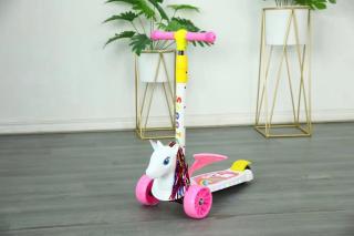 Trotineta Scooter 3 Roti cu Lumini Unicorn 3D Alb cu Sunete