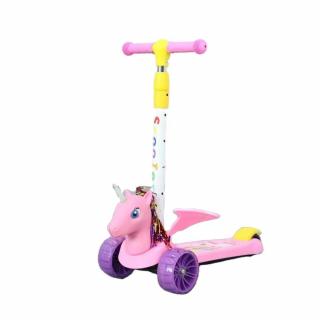 Trotineta Scooter 3 Roti cu Lumini Unicorn 3D Roz cu Sunete