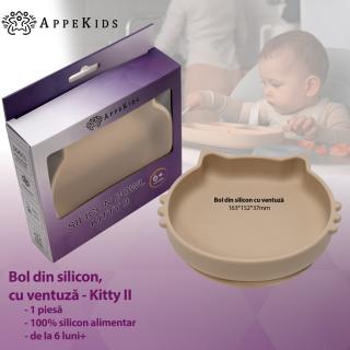 Bol din silicon, AppeKids, Kitty II - Bubble Beige