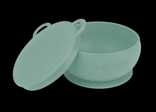 Bol Minikoioi cu Ventuza si Capac, 100% Premium Silicone ,   River Green