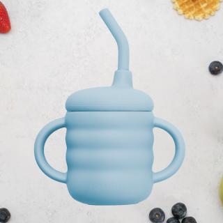 Cana din silicon cu pai, AppeKids - Aqua Blue