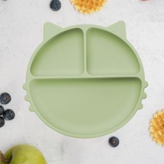 Farfurie compartimentata din silicon cu ventuza, AppeKids - Kitty - Raw Green