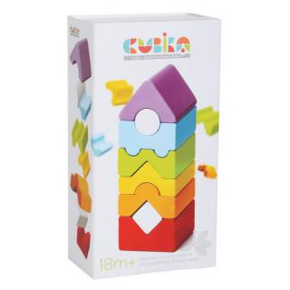 Jucarie Din Lemn Cubika, Set Constructii   Turn   - 8 piese