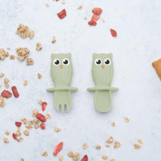 Set Tacamuri din silicon, AppeKids, OWL - Raw Green