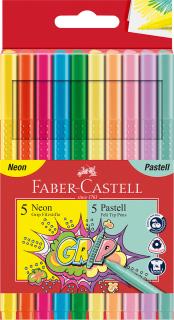 Carioca 10 culori Neon si Pastel Grip Faber-Castell