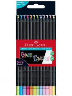 Creioane colorate 12 culori Pastell+ Neon Black Edition Faber Castell