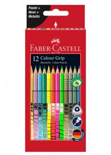 Creioane Colorate Grip 12 culori Speciale(4 neon+4 pastel+4 metalice) Faber-Castell