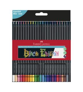 Creioane colorate triunghiulare cutie carton 24 culori Black Edition Faber Castell