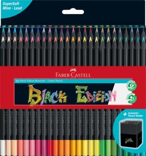 Creioane colorate triunghiulare cutie carton 50 culori Black Edition, Faber Castell