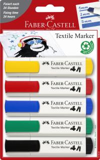 Markere textile blister 5 culori standard Faber-Castell