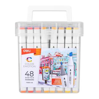 Set 48 Markere Sketching varf Dublu 1mm 7mm Deli