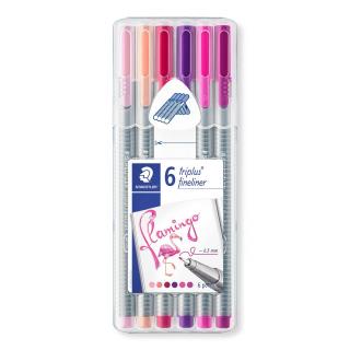 Set 6 culori Fineliner Triplus Color 334 Flamingo 0.3 mm Staedtler