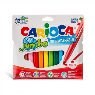 Carioci lavabile - 12 culori set Carioca Jumbo cu varf rotund.