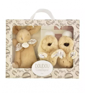 Iepuras Doudou   - Set Pantofiori si Jucarie de Plus, Bej
