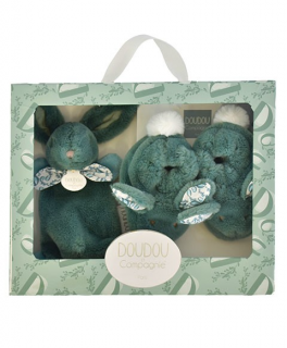 Iepuras Doudou   - Set Pantofiori si Jucarie de Plus, verde