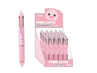 Pix erasable, multicolor, cu mecanism retractabil, 4 culori, cu design porcusor, iTotal