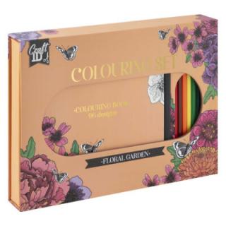 Set creativ de colorat, carte 48 pagini si 10 creioane, flori