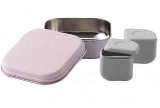 Set cutie cu 2 silipods pentru mancare bebelusi Miniware Grow bento, 3 piese, Cotton Candy+Grey