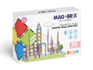 Set magnetic Magblox - 98 piese, circuit cu bile PASTEL - Magbrix Marble Run