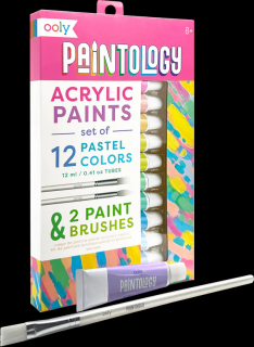 Set vopsele acrilice Paintology, 12 culori pastel si 2 pensule