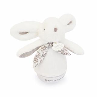 Veioza muzicala iepuras pufos, 16 cm, alb