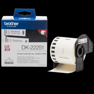 Brother DK-22251, Rola de hartie continua originala  ,   negru si rosu pe alb, latime de 62mm