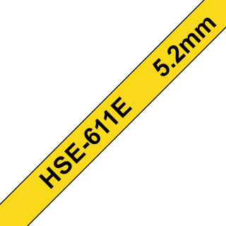 Caseta cu banda pentru tuburi termocontractibile Brother HSE-611E originala - negru pe galben, latime de 5,2 mm