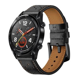 Curea ceas piele naturala ALTY, compatibila cu smartwatch Huawei Watch GT 2 46 mm, Samsung Galaxy Watch 46 mm, Casio, Armani, Guess, Michael Kors, Fossil dama sau barbati, latime curea 22 mm, Negru