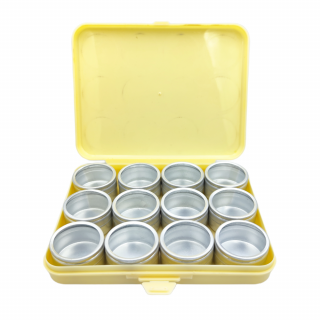 Set 12 cutiute aluminiu rotunde in cutie de plastic