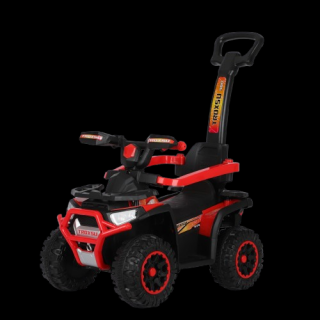 ATV electric cu maner 3 in 1, Kinderauto Warrior, pentru copii 1-3 ani, 30W 6V, roti moi, scaun tapitat, parasolar, echipare Premium, rosu