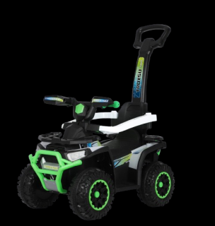 ATV electric cu maner 3 in 1, Kinderauto Warrior, pentru copii 1-3 ani, 30W 6V, roti moi, scaun tapitat, parasolar, echipare Premium, verde